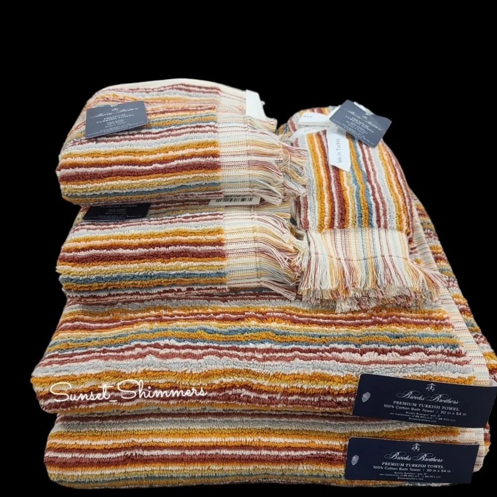 6pc BROOKS BROTHERS Fall Rainbow STRIPED THICK PLUSH TURKISH Towel Set New